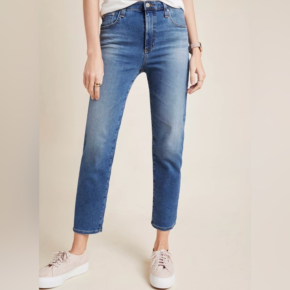 AG Isabelle EUC High Rise Cropped Straight Jeans Size 24 Light Wash